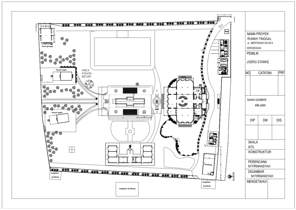 site plan of villa and buildings